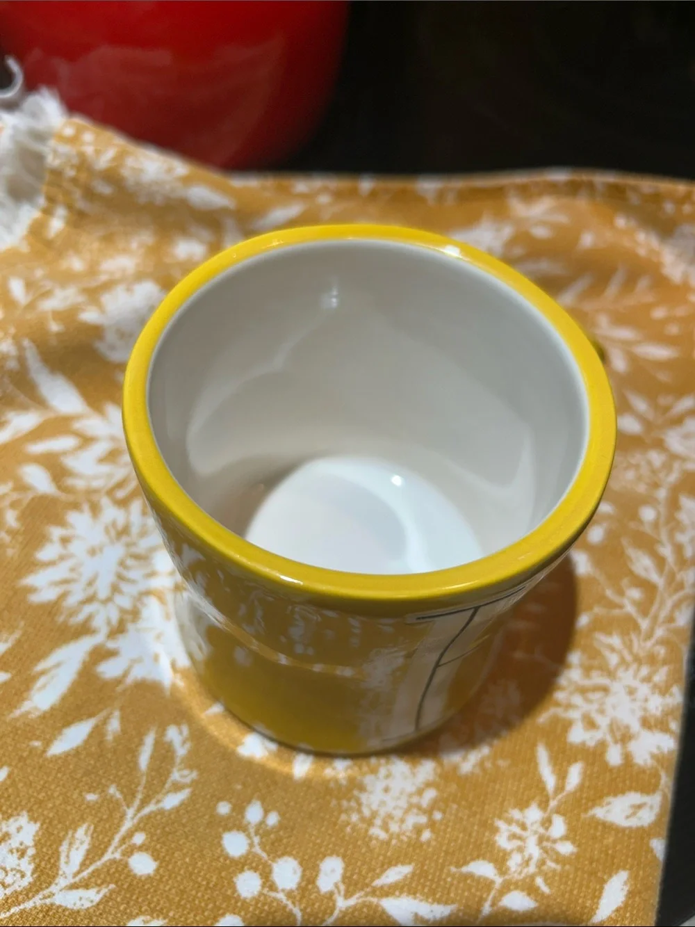 Anthropologie Yellow and White Hand-Painted Ceramic Mug with letter K